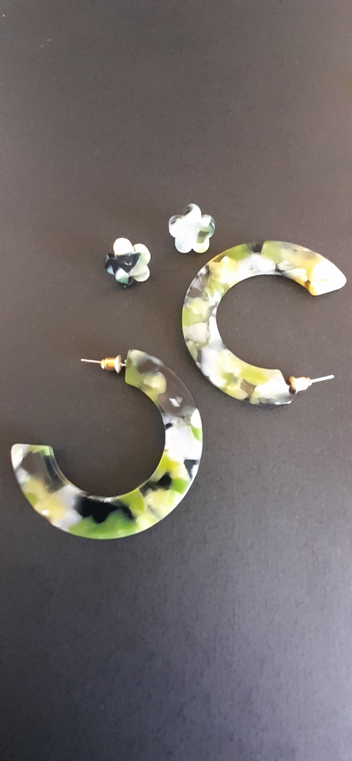 Three Coloured Acrylic Hoop (dark green, light green, white, black, yellow)