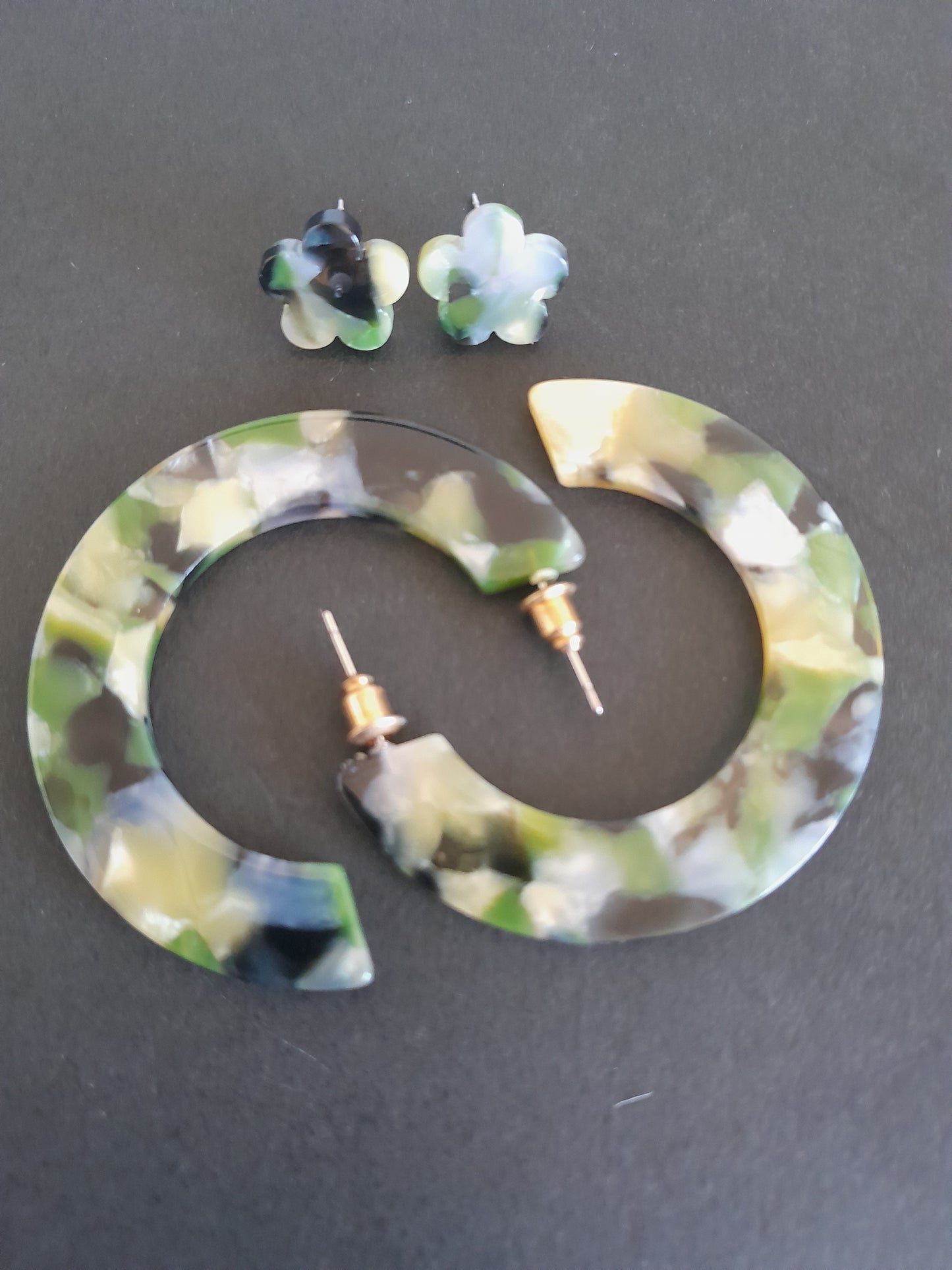 Three Coloured Acrylic Hoop (dark green, light green, white, black, yellow)