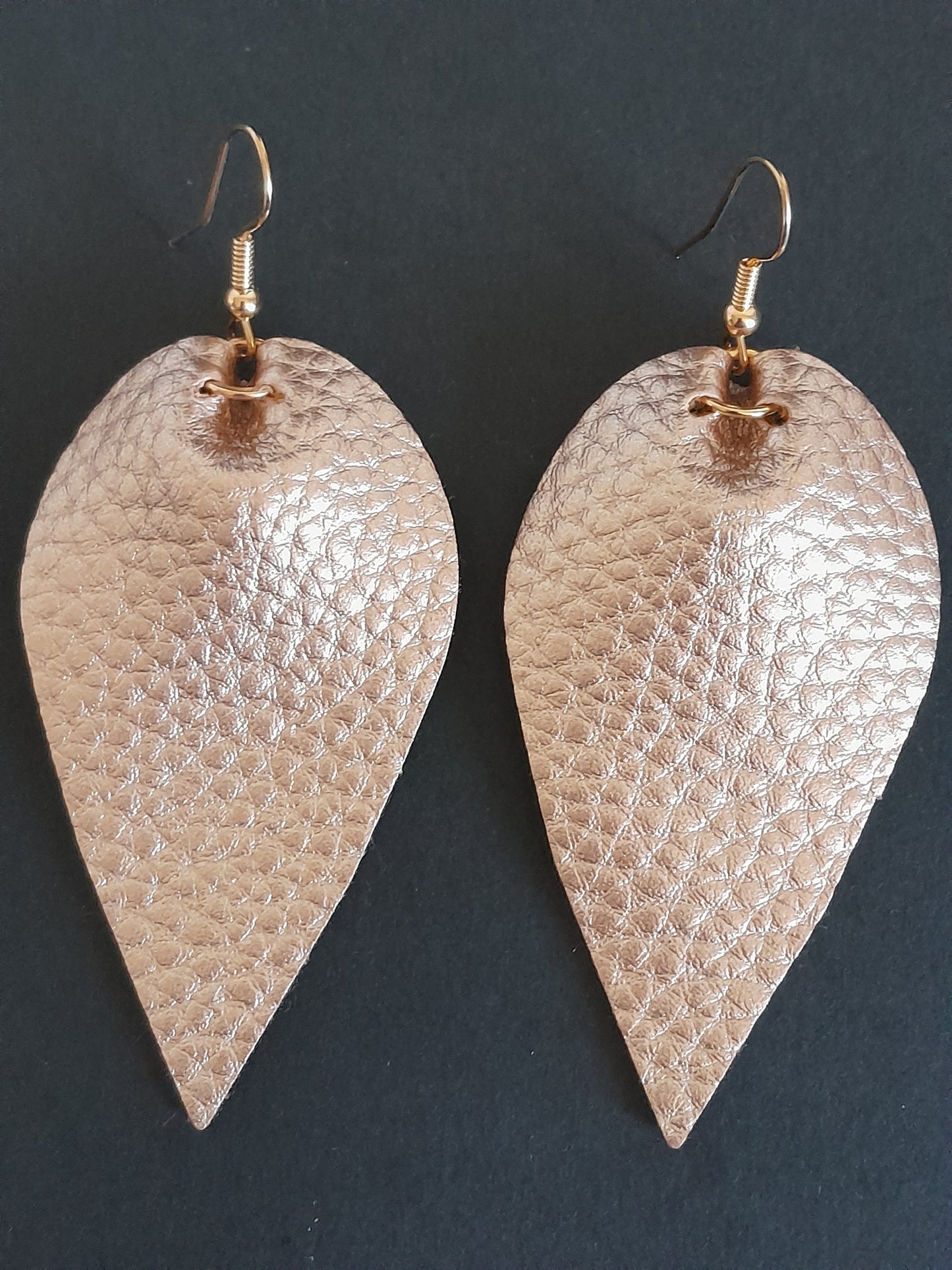 MoUi. Fetching Gold Coloured Faux Leather Leaf Drop
