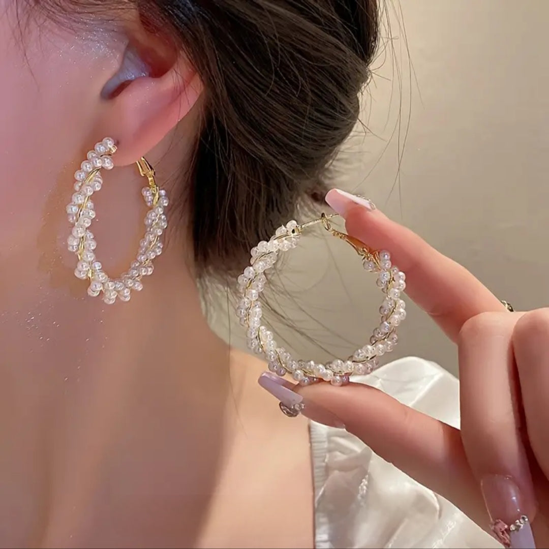 MoUi. New Elegant pearl hoop Earring