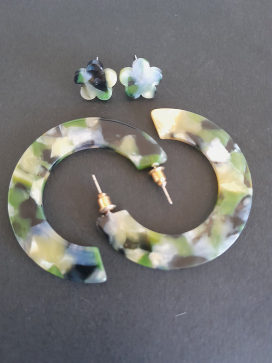 Three Coloured Acrylic Hoop (dark green, light green, white, black, yellow)