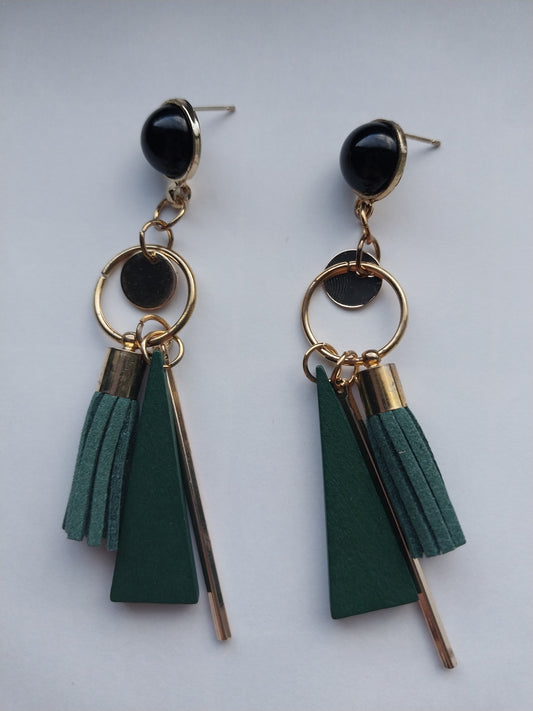 MoUi. Ravishing Green, Gold and Black Shapes Dangle